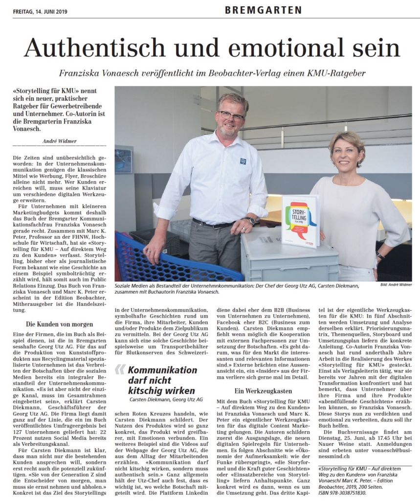 «Storytelling für KMU» nennt sich ein neuer, praktischer Ratgeber für Gewerbetreibende und Unternehmer